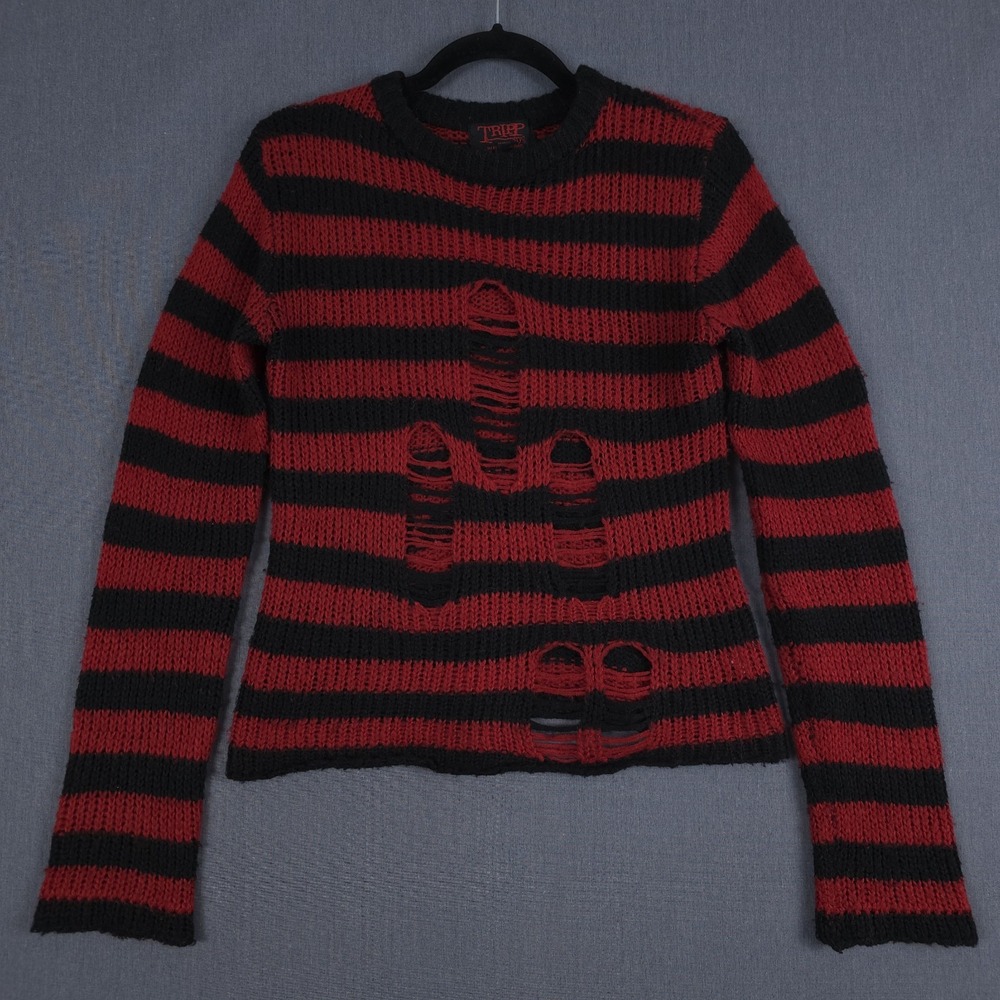 Tripp NYC Rag Stripe Sweater Womens Small Red Black Acrylic Long Sleeve Pullover